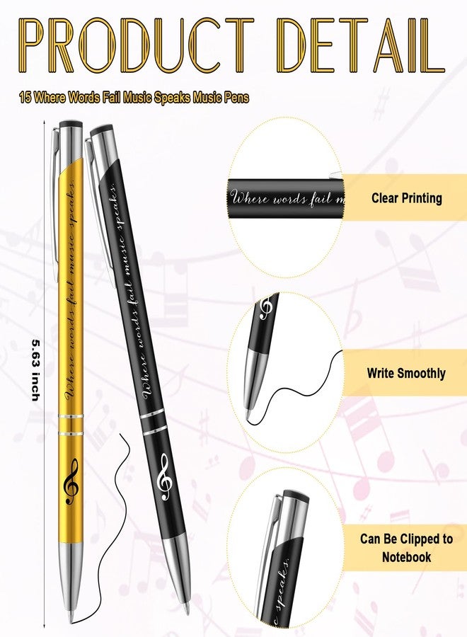 Gilprop 15 Sets Music Party Favors Include 15 Where Words Fail Speaks Music Pens 15 Metal Musical Symbols Bookmark with Tassels Musical Choir Prizes Gifts Piano Teacher Gift for Artists Office Supplies - Image 2